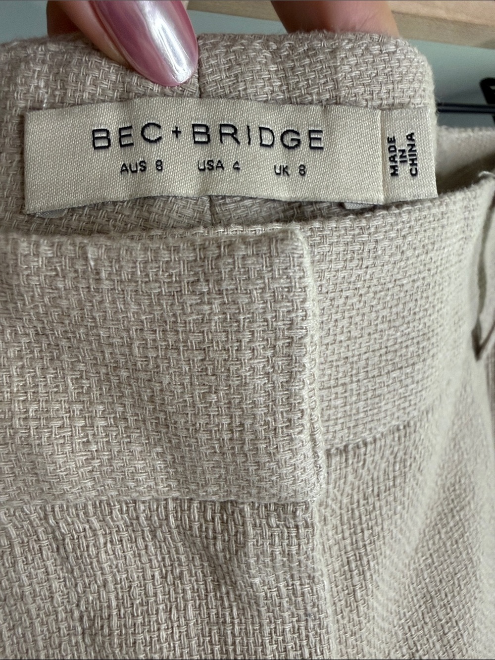 Bec and bridge tan 100% cotton textured weaved knit coastal trouser shorts US 4 - Picture 12 of 13